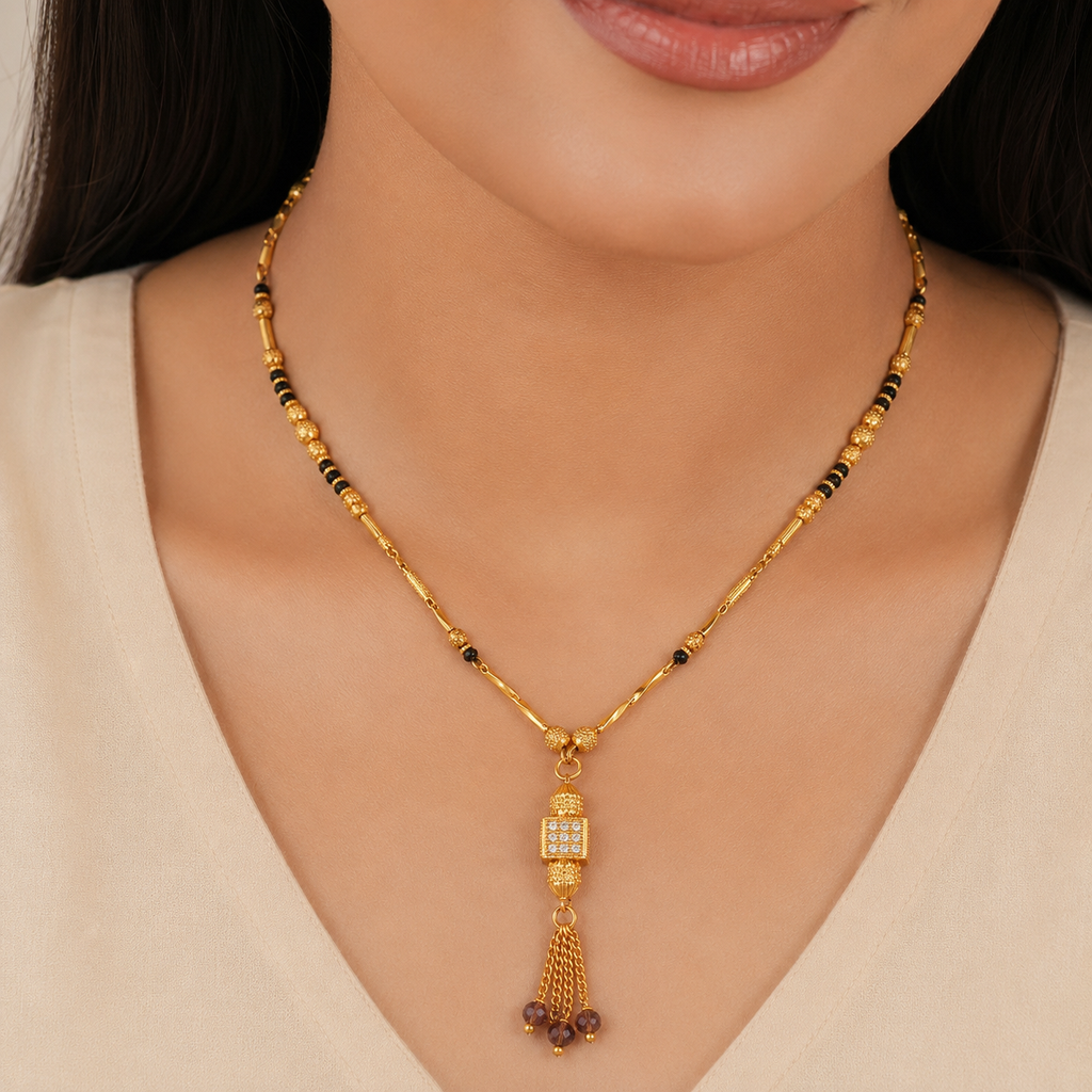 Elegant stone drop gold plated mangalsutra