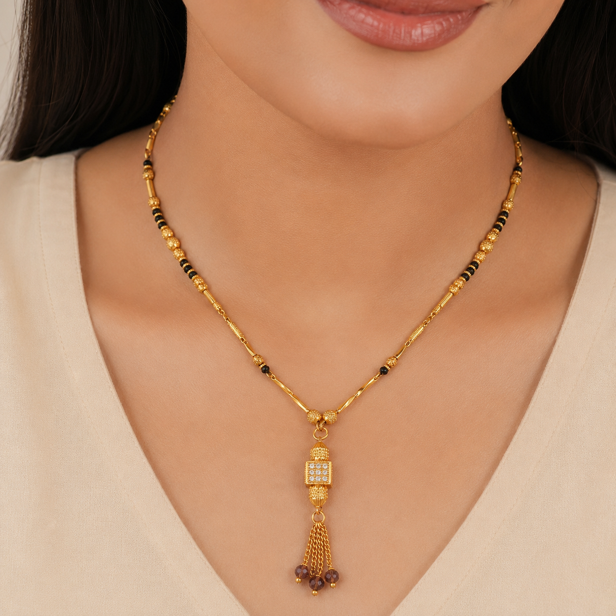 Elegant stone drop gold plated mangalsutra