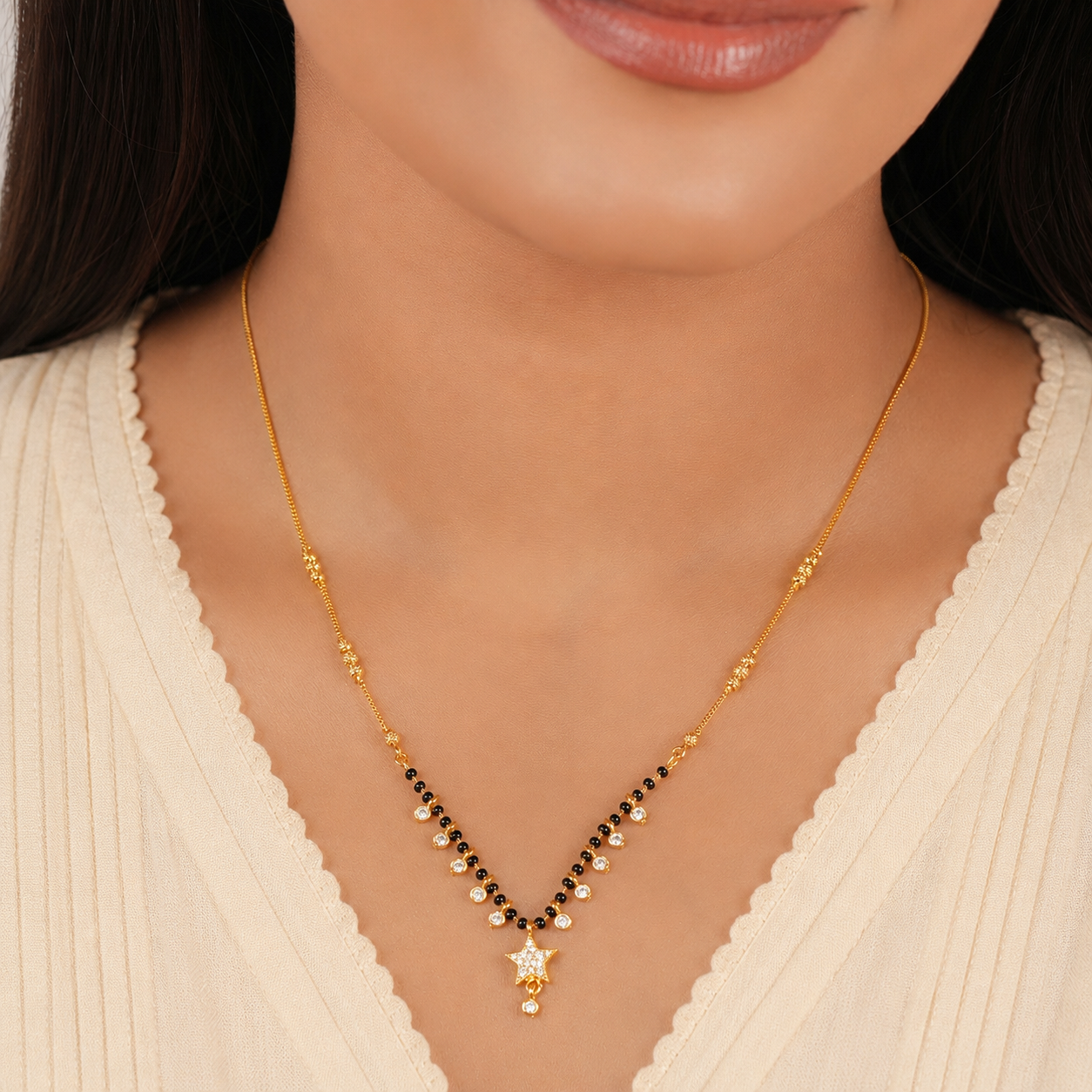 Cute diamond drop gold plated mangalsutra