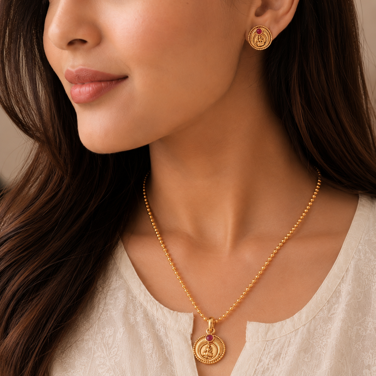 Cute elegant maa lakshmi pendant set I Temple Jewellery