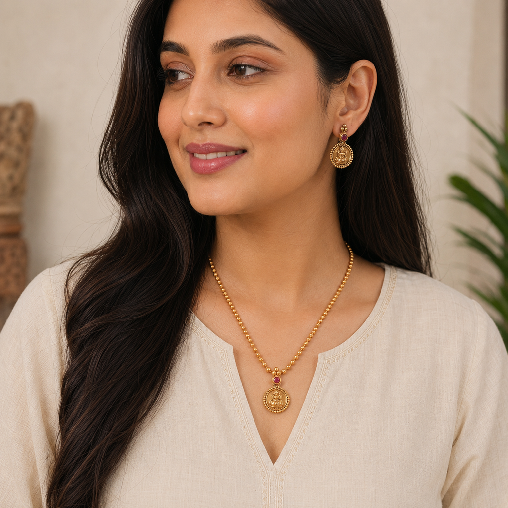 Cute maa lakshmi pendant set I Temple Jewellery