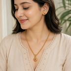 Cute oval ruby gold plated pendant set