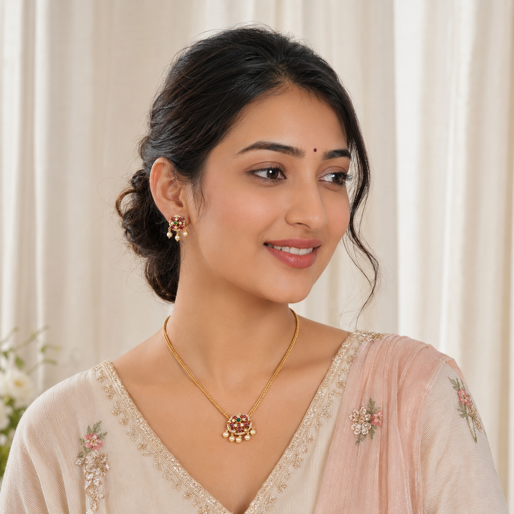 Stunning pearl drop ruby necklace set