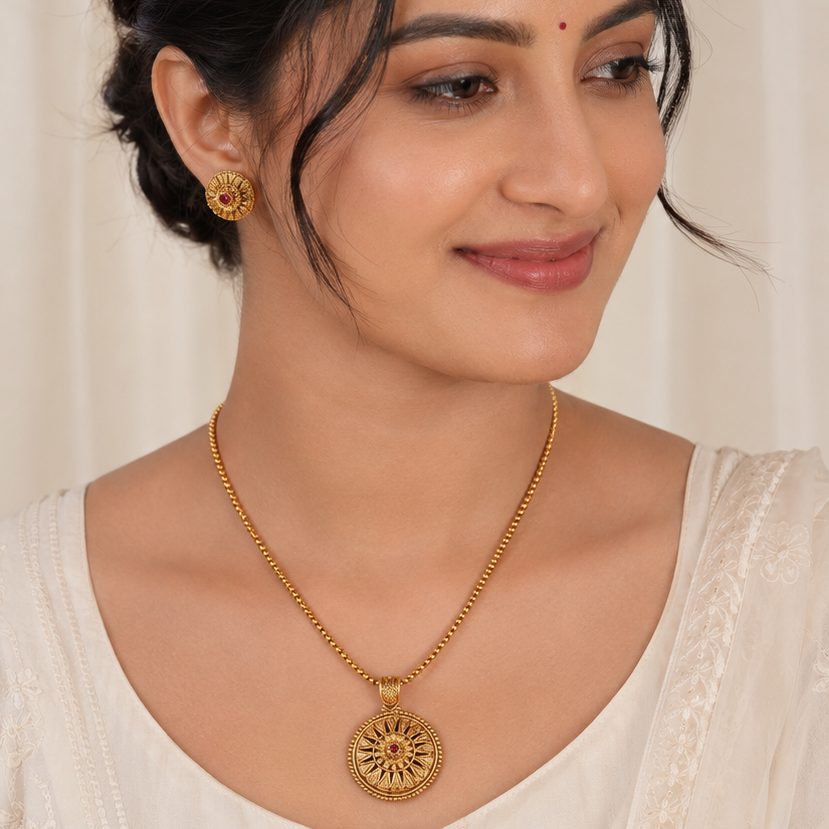 Amazing antique gold carved pendant set