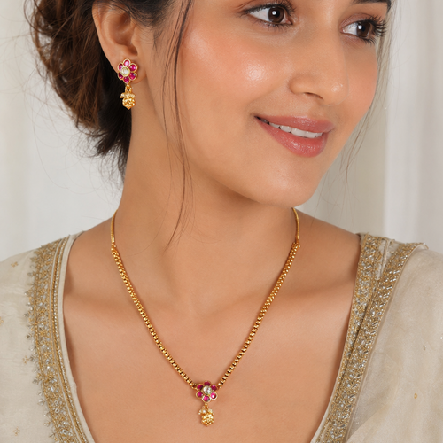 Antique Gold Floral Stone Pendant Necklace Set