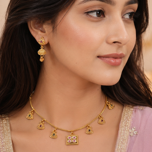 Suhana antique gold charm necklace set