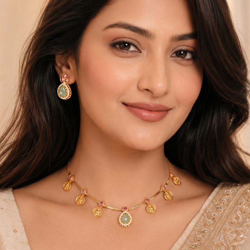 Lakshmi coin grace gold necklace set