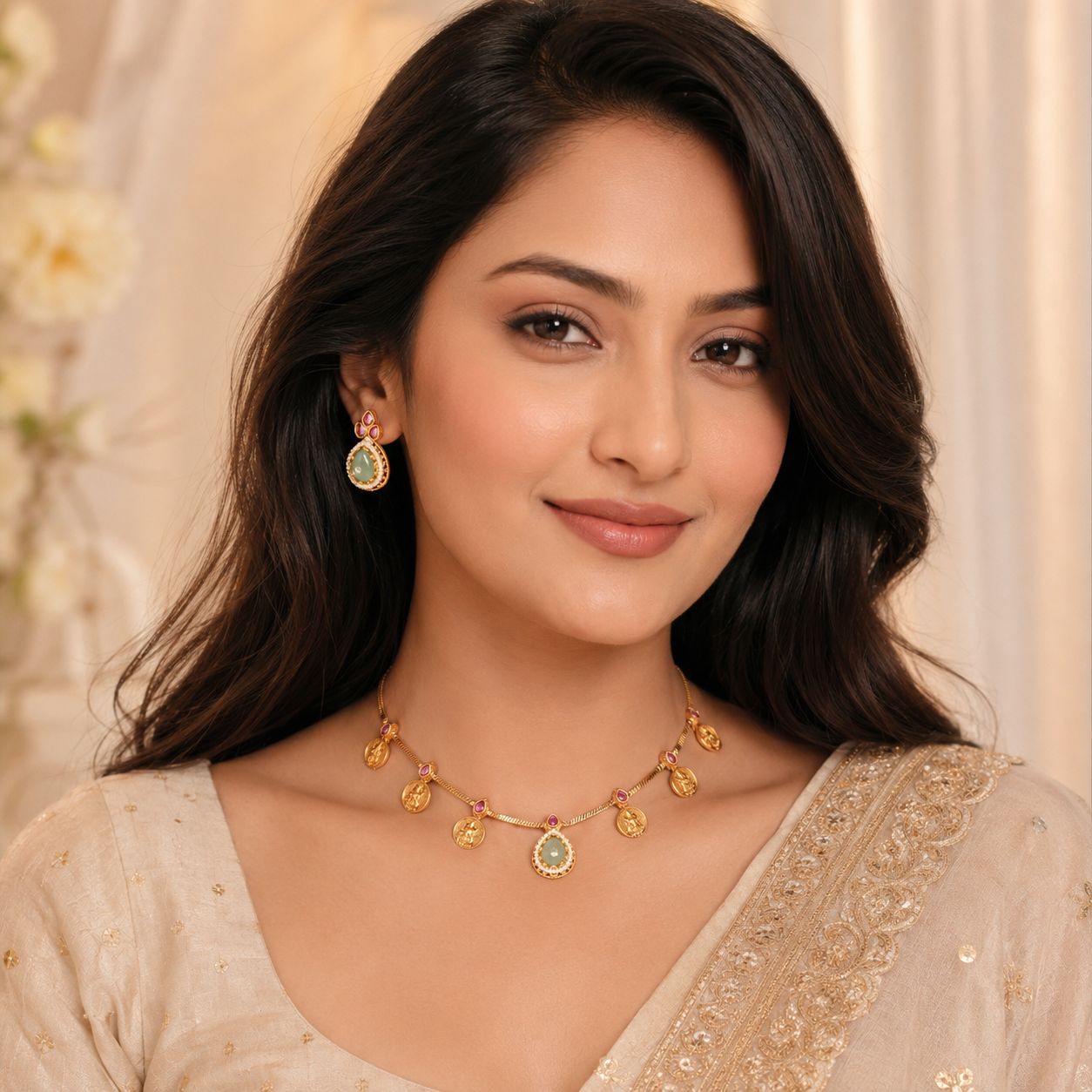 Lakshmi coin grace gold necklace set