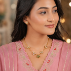 Beautiful gold emerald vada necklace set