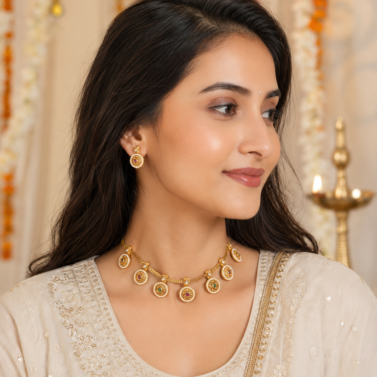 Riwaayat antique gold coin drop necklace set