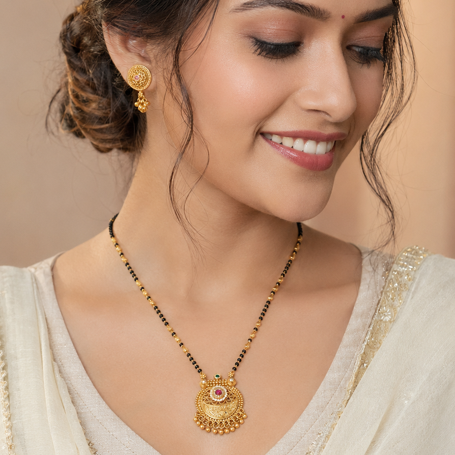 Cute elegant antique gold mangalstura set for women