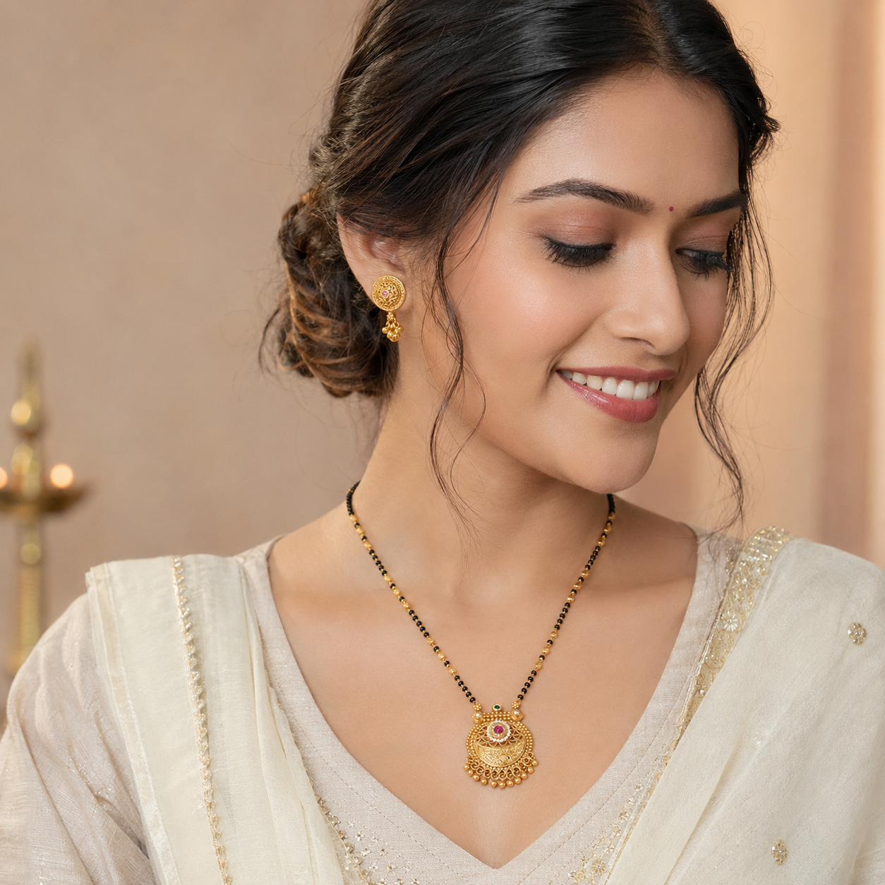 Cute elegant antique gold mangalstura set for women