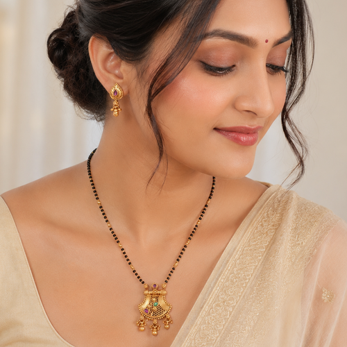 Antique Gold Long Stone Mangalsutra Set