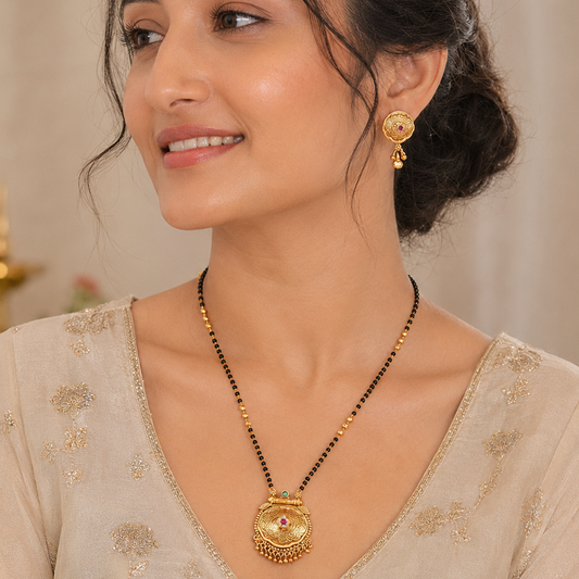 Beautiful antique gold royal bloom mangalsutra set