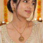 Stunning plain antique gold plated krishna pendant set