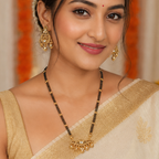 Long antique gold kundan mangalsutra necklace set