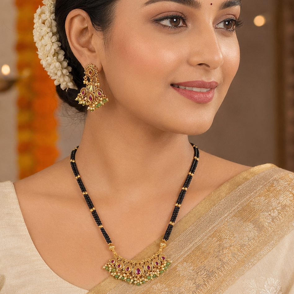 Stunning antique gold kundan stone multicolor mangalsutra set