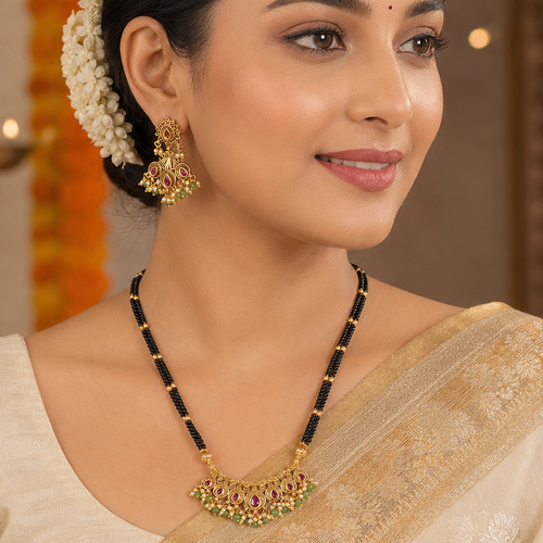 Antique Gold Kundan Stone Multicolor Mangalsutra Set