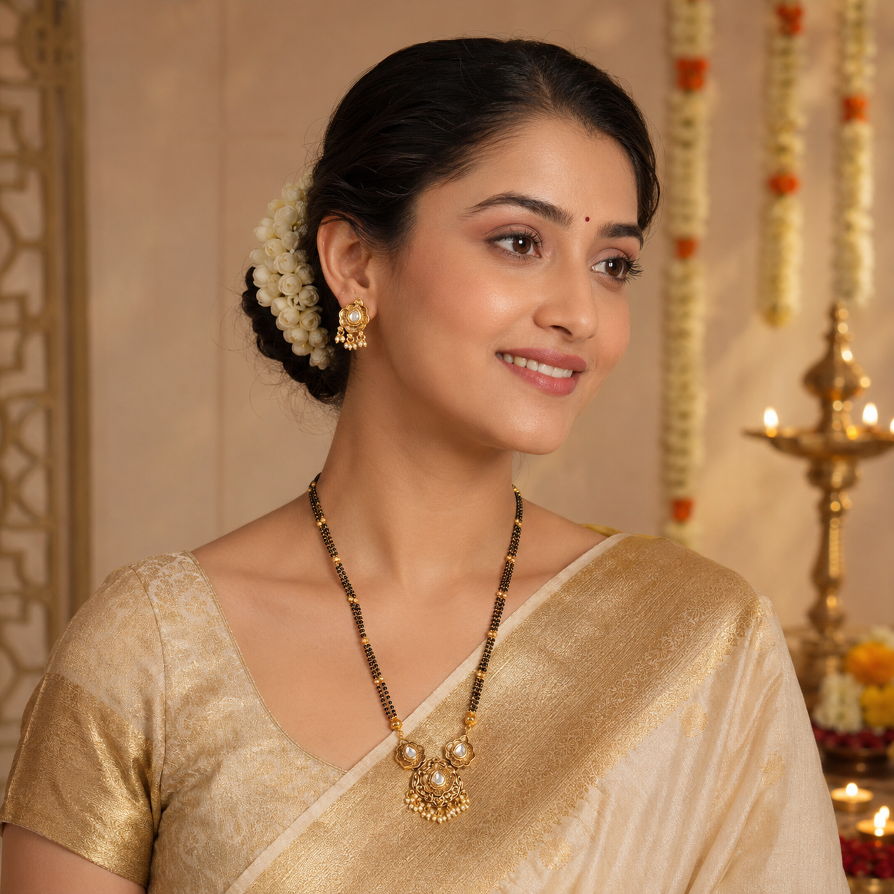 Long antique gold kundan mangalstura set