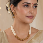 Beautiful antique gold pearl mala necklace set