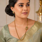 Stunning antique gold side brooch mala necklace set