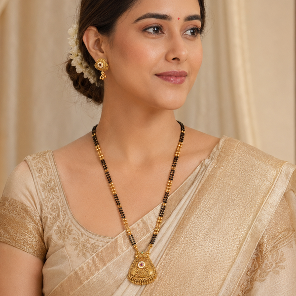 Stunning antique gold plated long stone mangalsutra set
