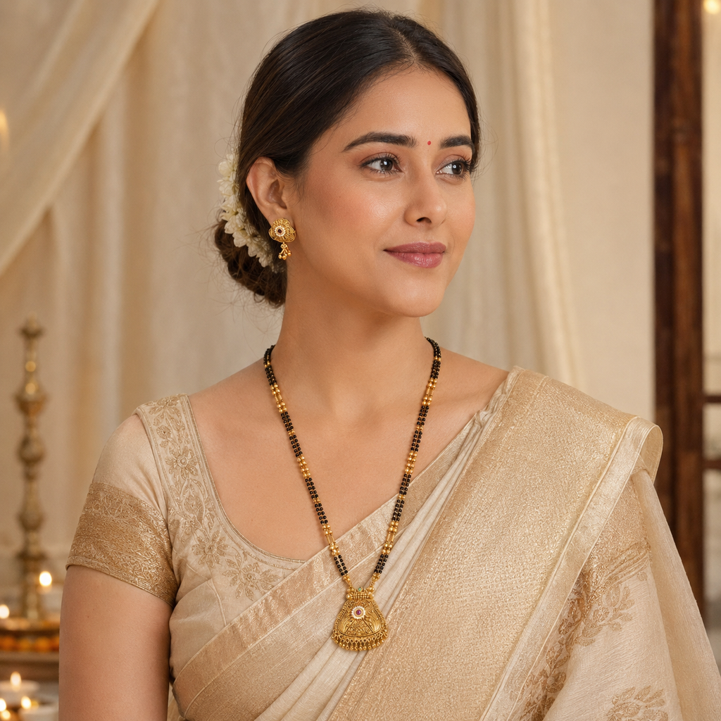 Stunning antique gold plated long stone mangalsutra set