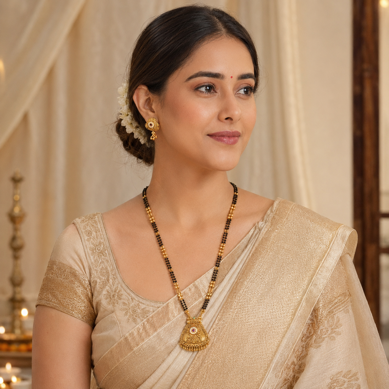 Stunning antique gold plated long stone mangalsutra set