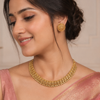 Plain antique gold intricate necklace set