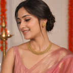 Plain antique gold intricate necklace set