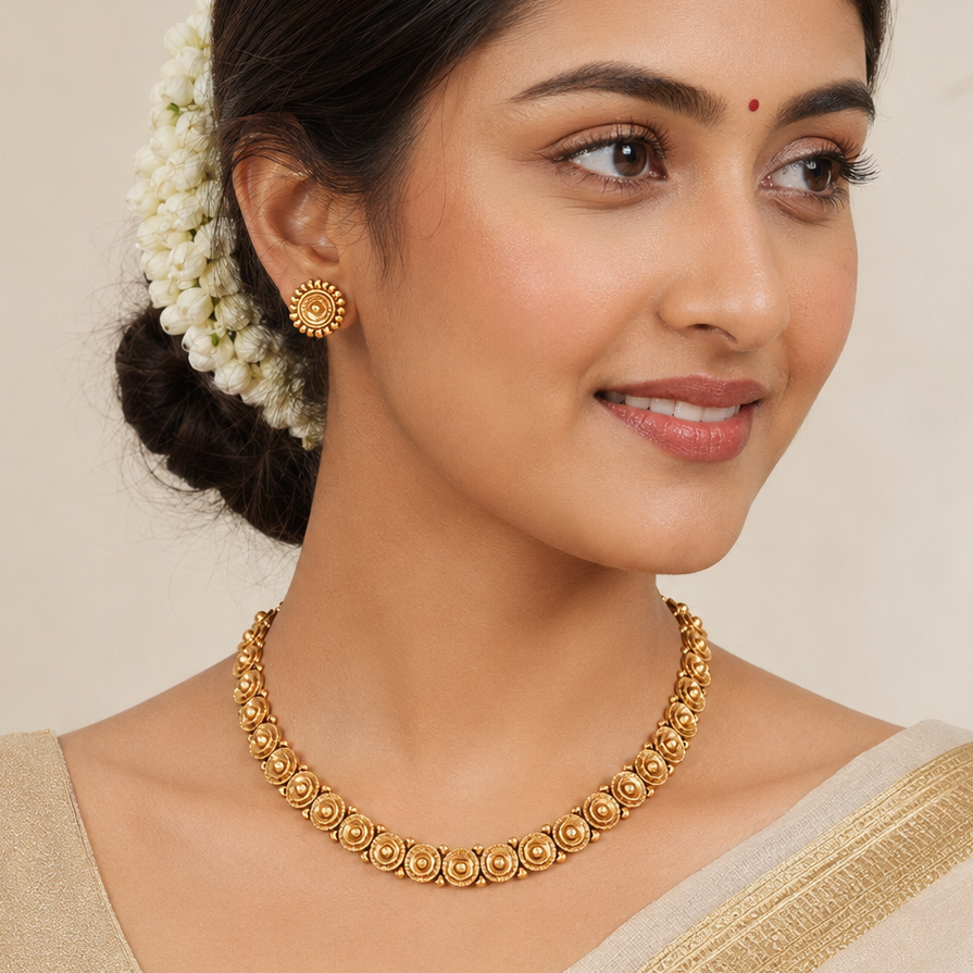 Cute elegant antique gold necklace set for women