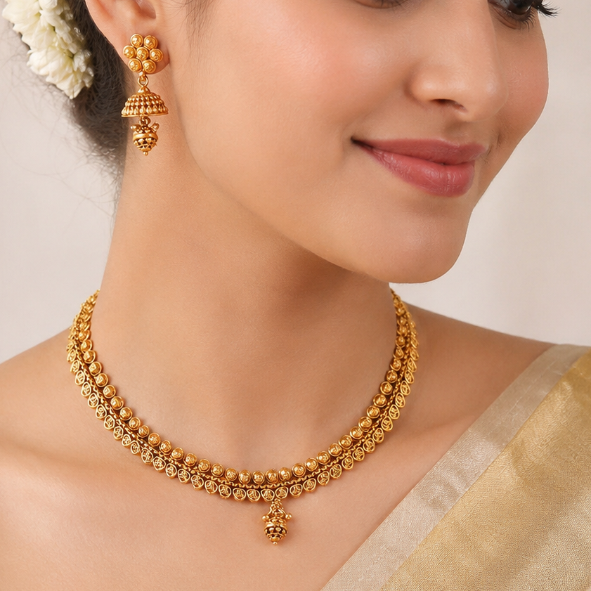 Beautiful plain antique gold plated necklace set