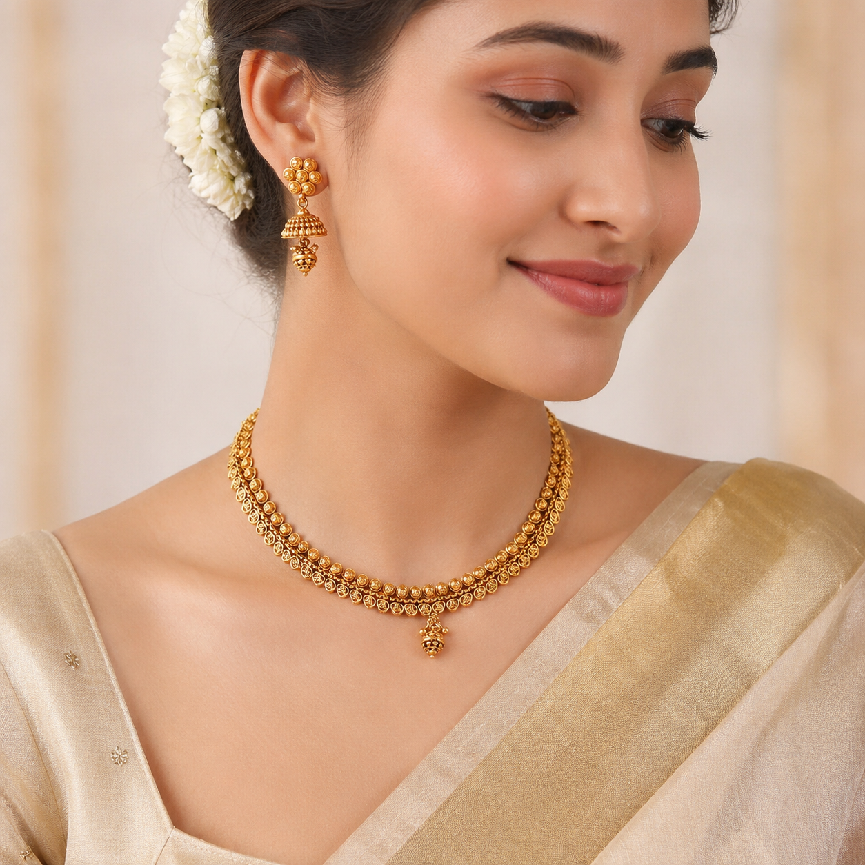 Beautiful plain antique gold plated necklace set
