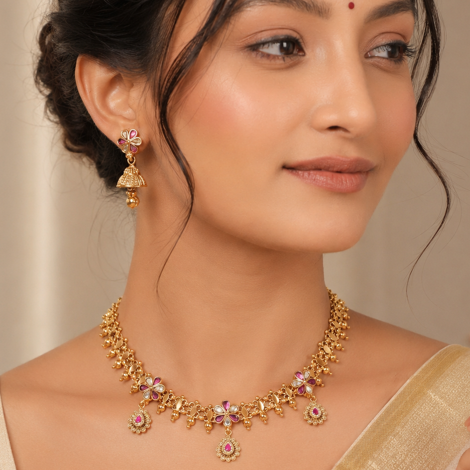 Stunning gold high polish stone neckalce set