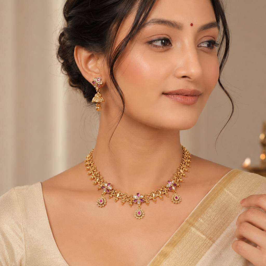 Stunning gold high polish stone neckalce set
