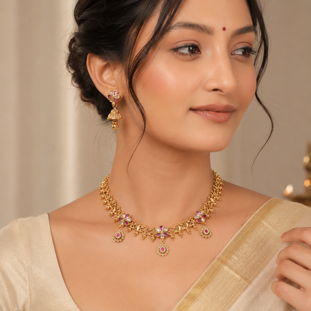 Stunning gold high polish stone neckalce set