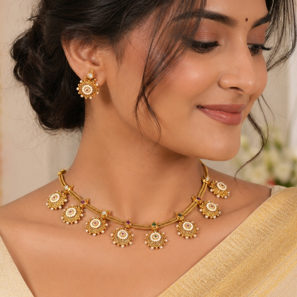 Stunning antique gold pearl necklace set