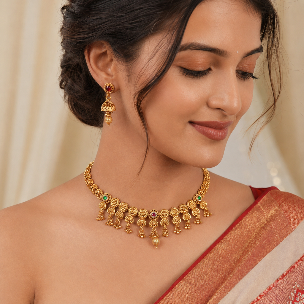 Stunning antique gold ball necklace set