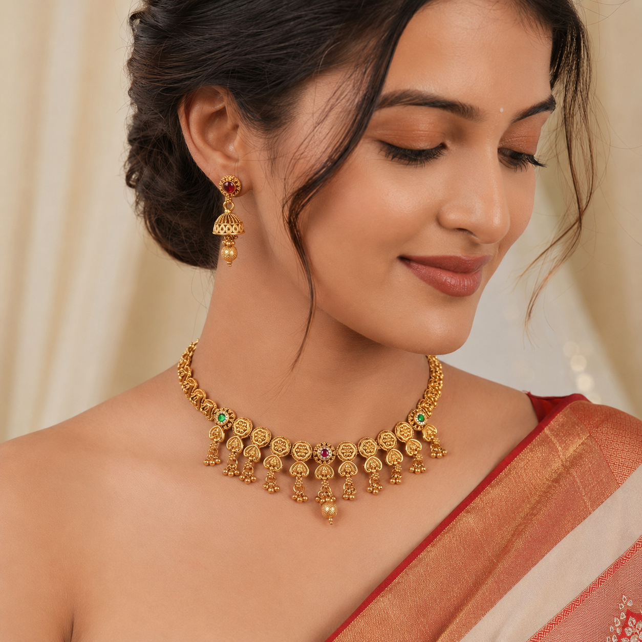 Stunning antique gold ball necklace set
