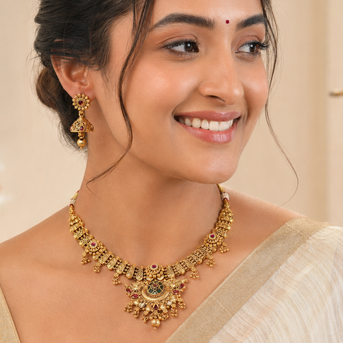 Antique Gold Heritage Peacock Necklace Set