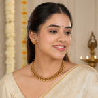 Elegant delicate plain antique gold necklace set