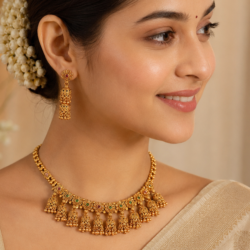 Beautiful stone antique gold choker necklace set
