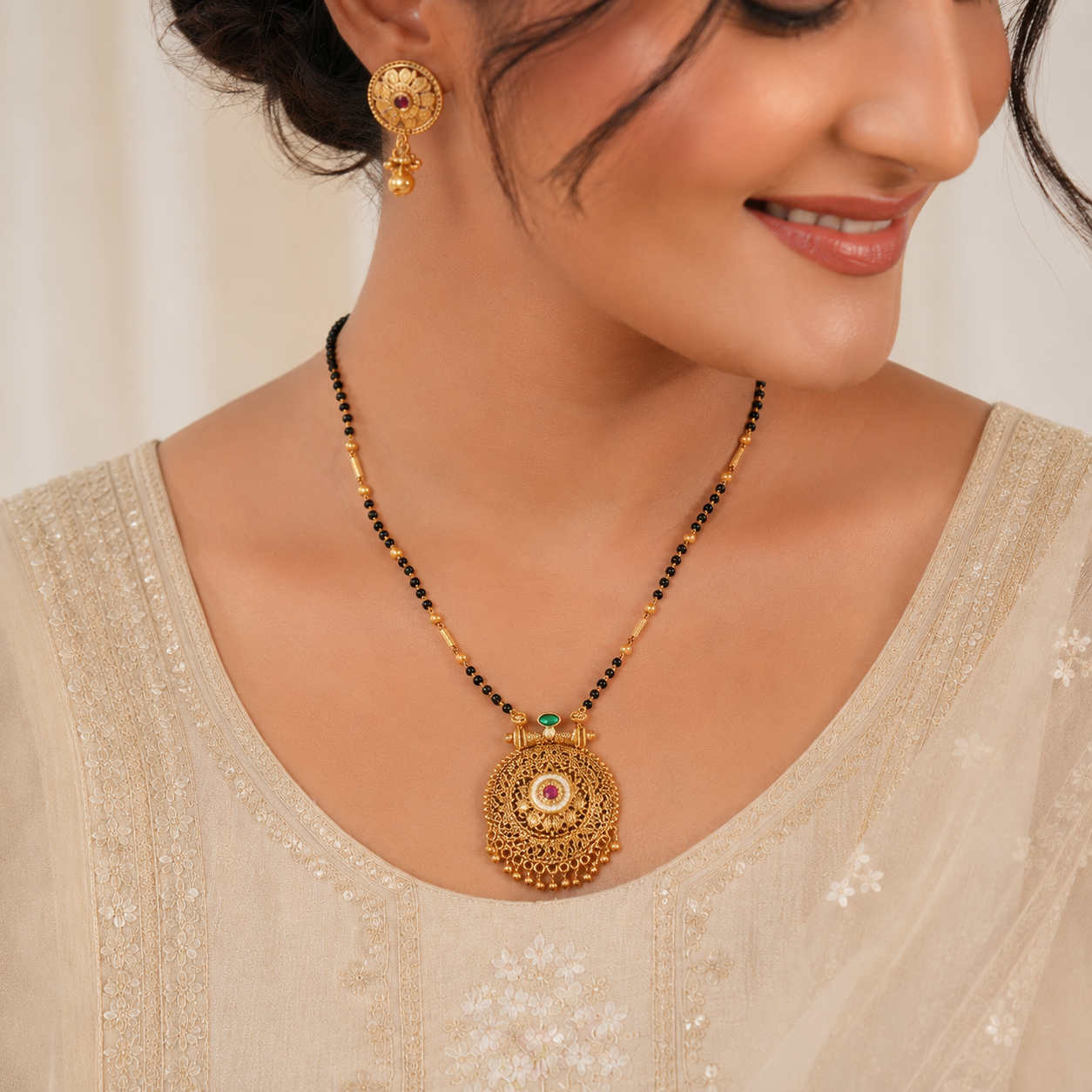 Stunning antique gold filigree stone mangalsutra set