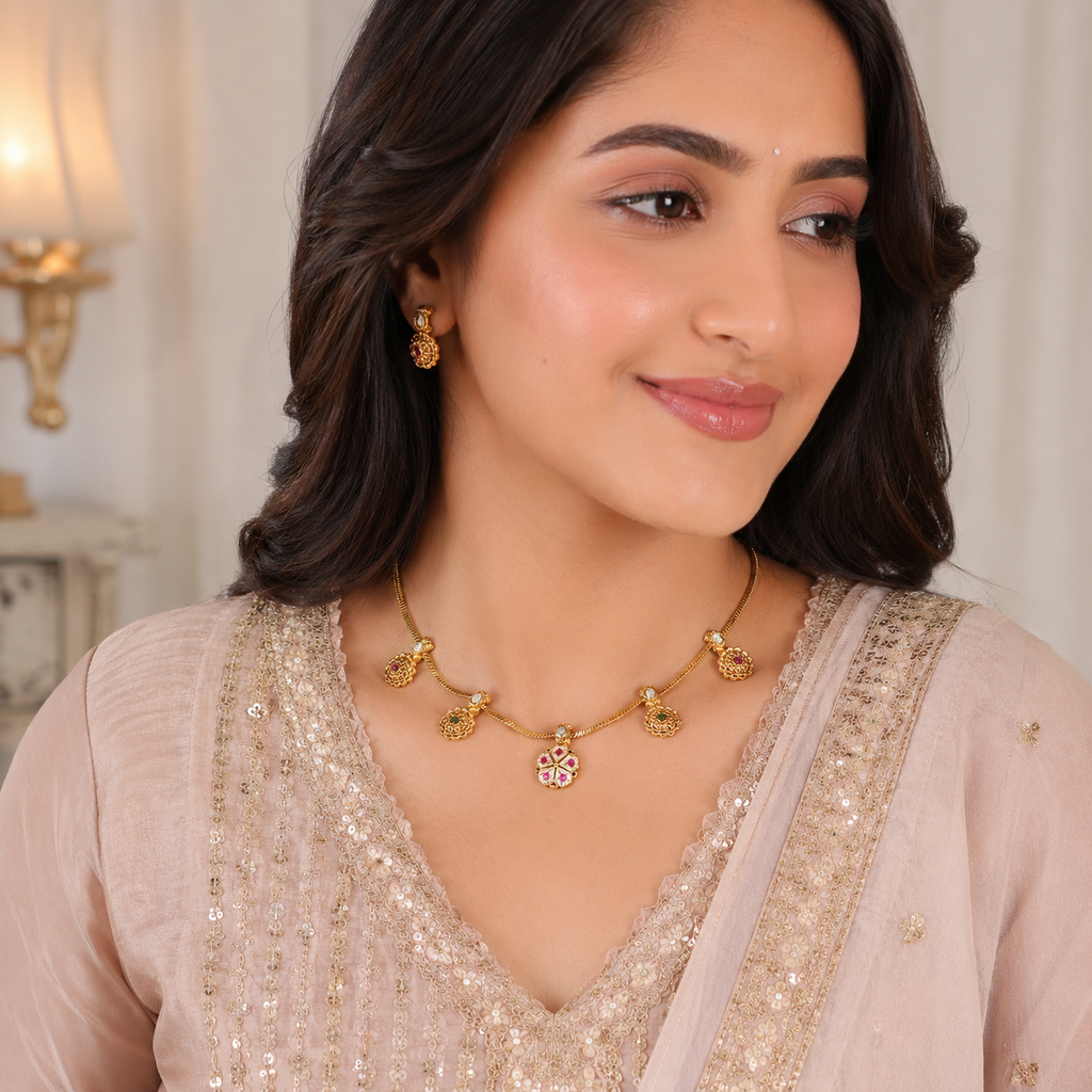 Beautiful antique gold gulika bloom necklace set