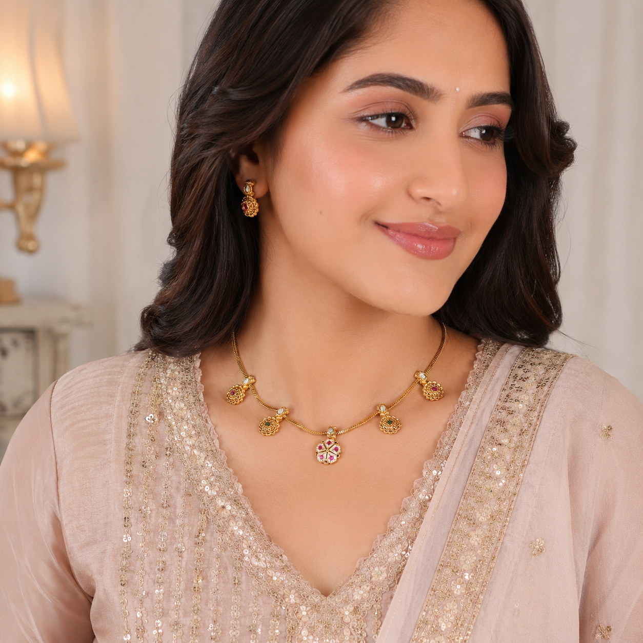 Beautiful antique gold gulika bloom necklace set