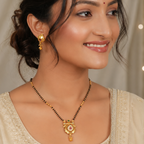 Stunning antique gold stone mangalsutra set with earring