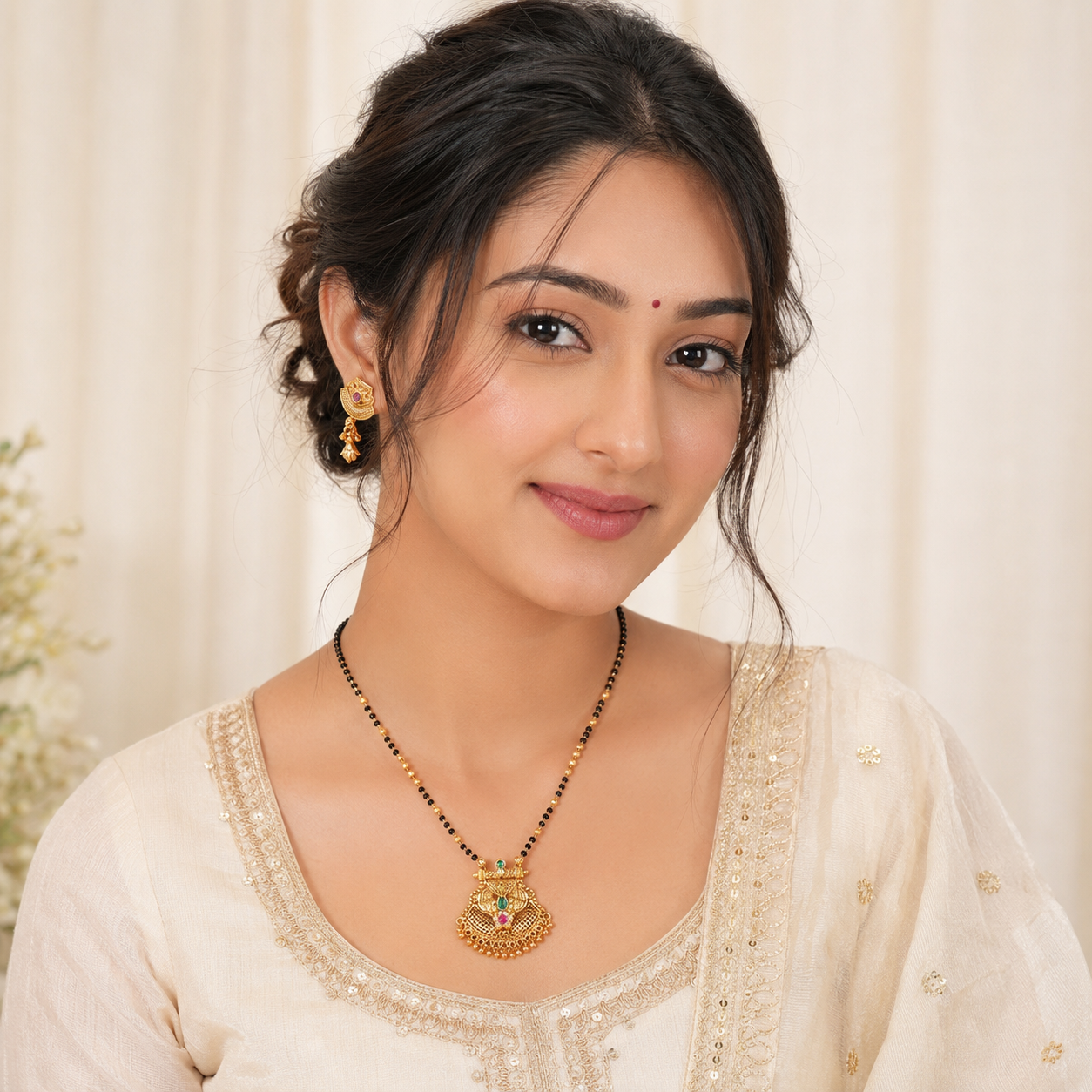 Stunning ball drop antique gold mangalsutra set