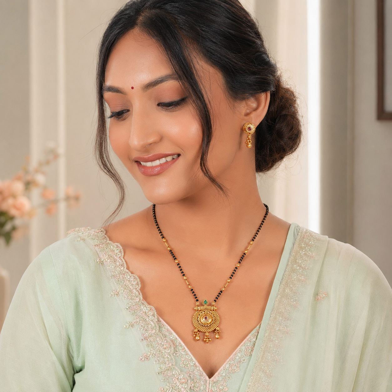 Beautiful elegant antique gold stone mangalsutra set