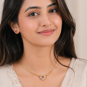 Floral kundan gold plated necklace set