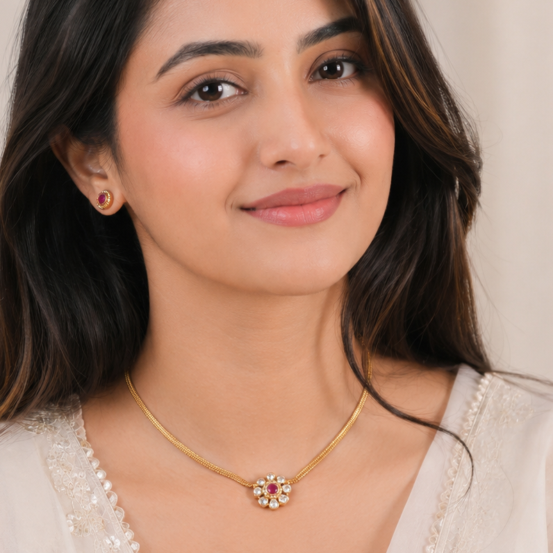 Floral kundan gold plated necklace set